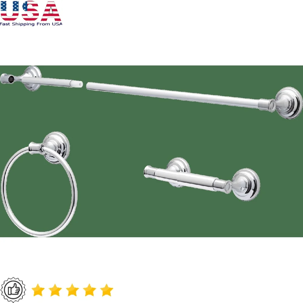 

Набор аксессуаров для ванной комнаты из 3 предметов, хромированный держатель для полотенец, держатель для туалетной бумаги, кольцо для полотенец, настенное крепление, прочный домашний декор, обновление