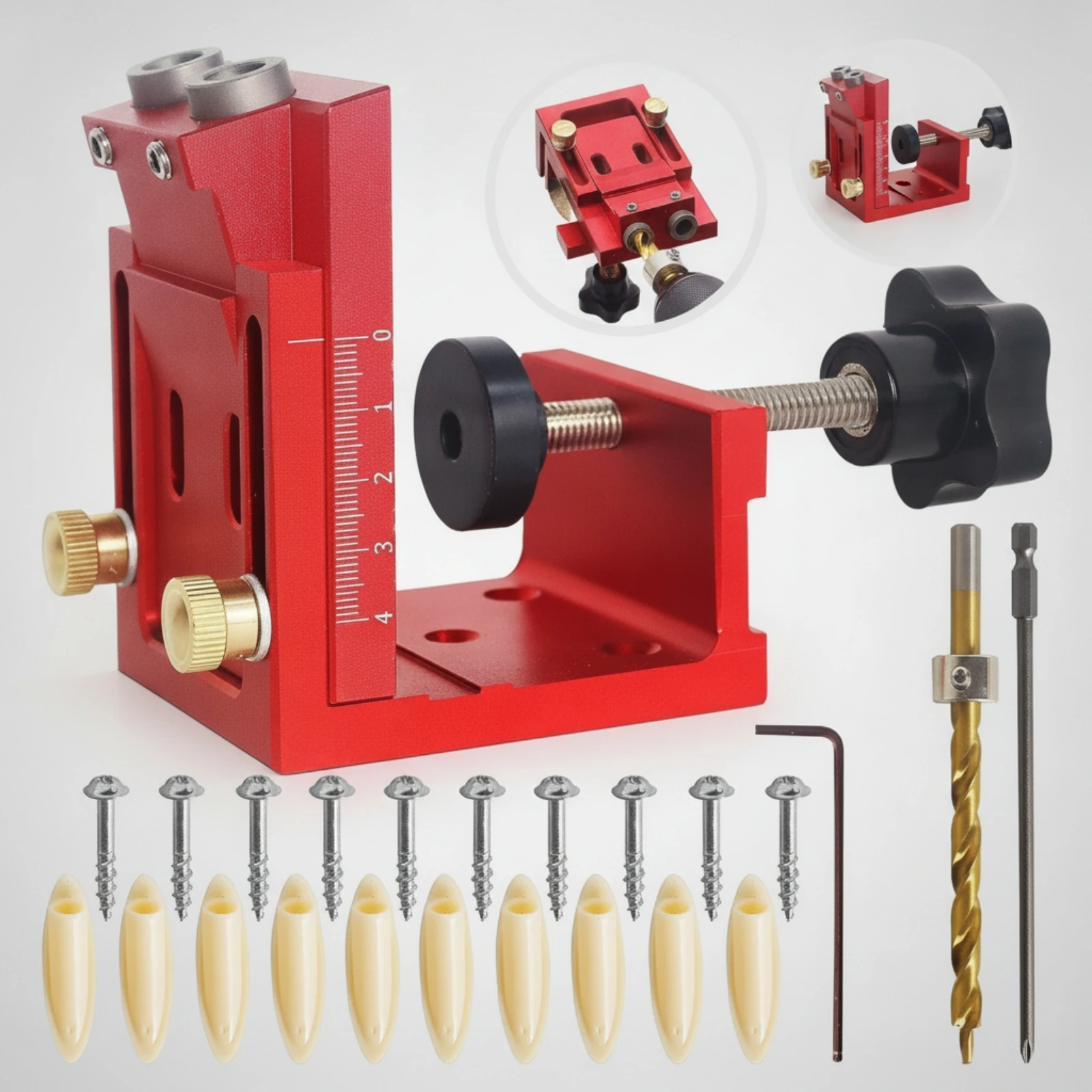 Wood Clamp Jig Built-in Scale Metal Woodworking Tool Pocket Hole Drilling Kit for Woodworkers