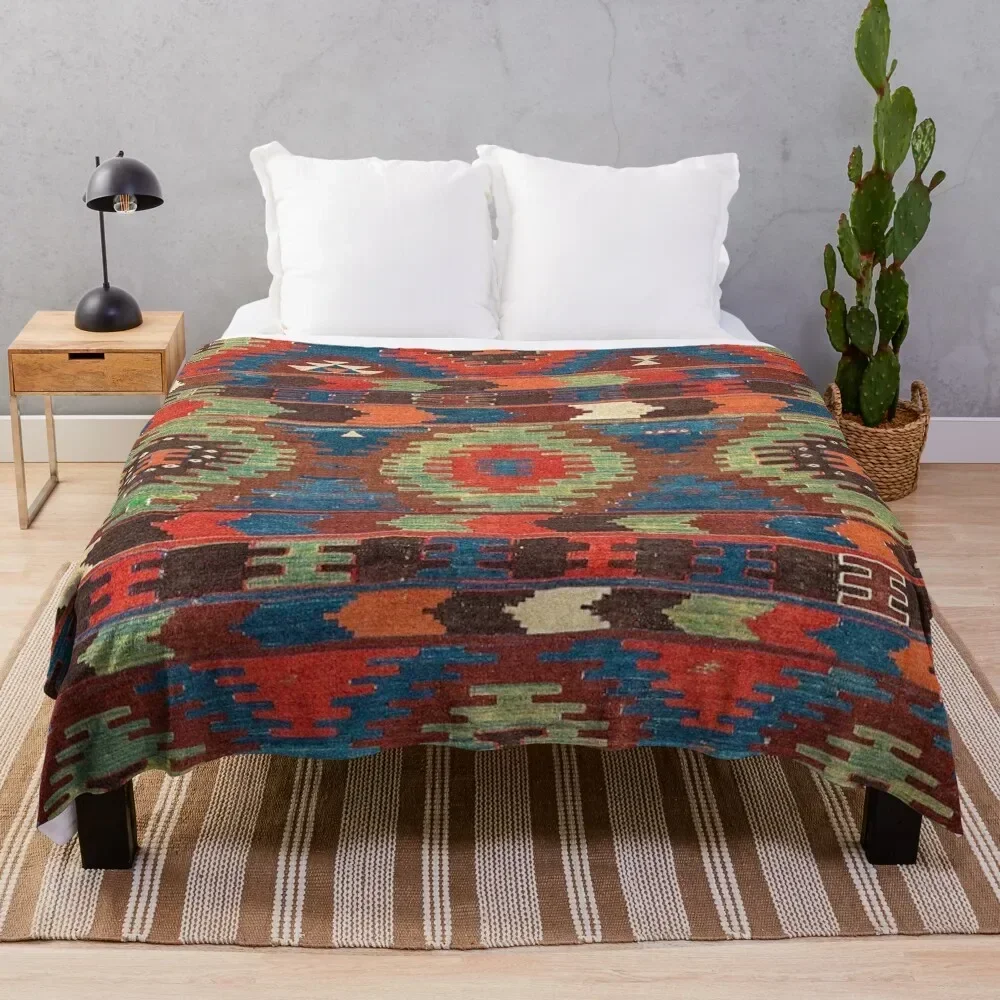 

Tuscan Shapes I // 19th Century Southwestern Colorful Red Blue Orange Green Brown Ornate Rug Pattern Throw Blanket
