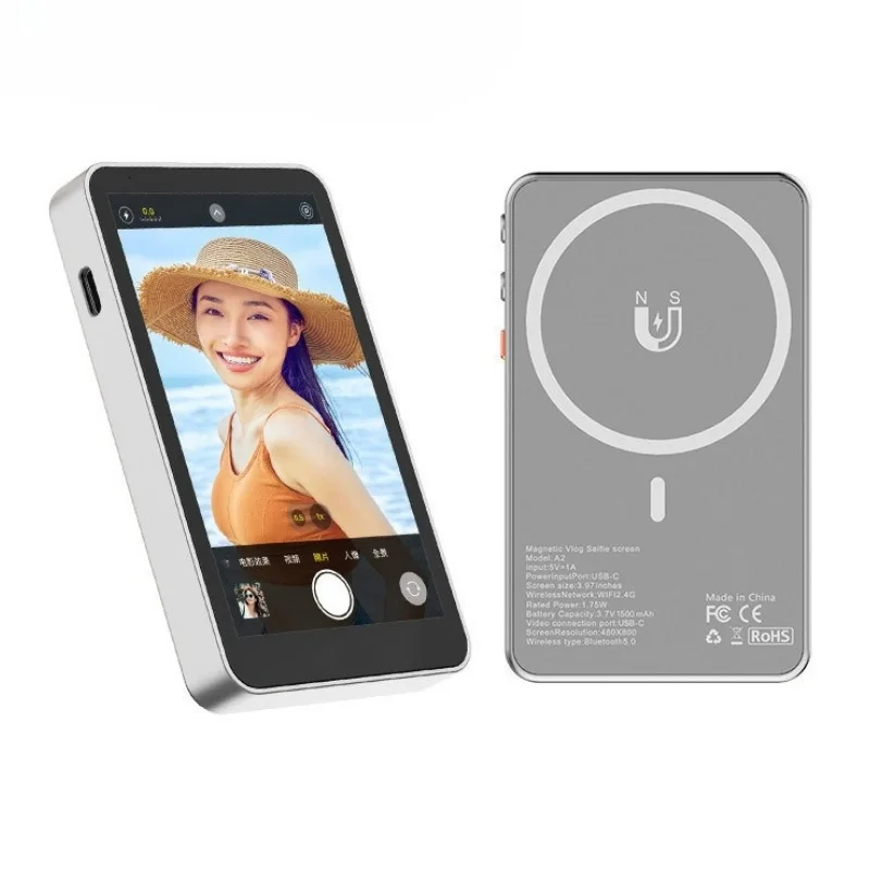 A2 Magnetic Phone Selfie Monitor Screen for IPhone Android Smartphones Rear Camera Wireless Screen Splitter for Real-time Selfie