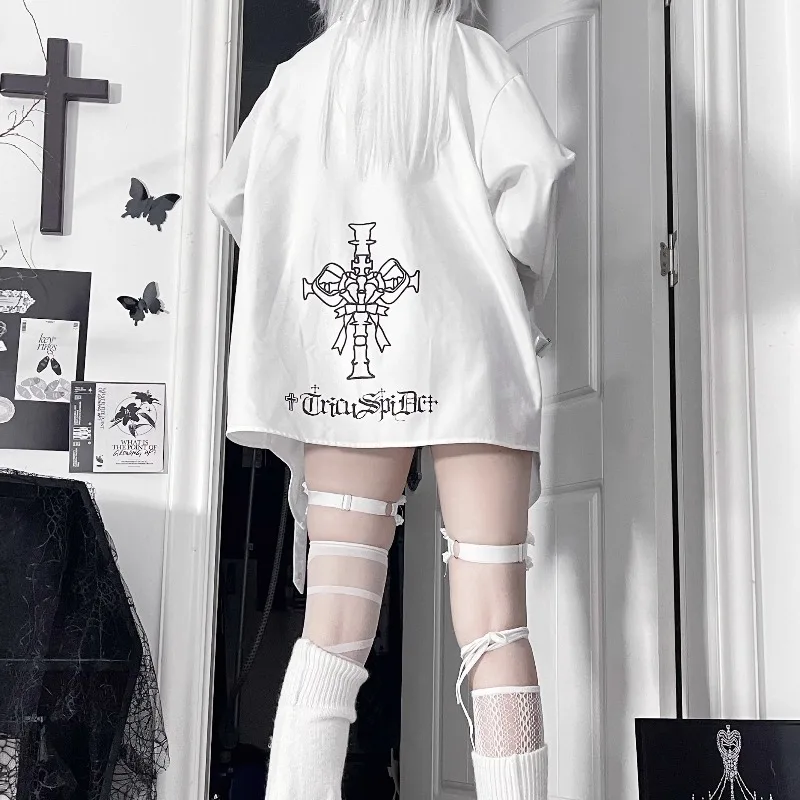 Japanese Rojita Deconstructed Design Sense Blusas Fashion Tie Metal Versatile Shirt Single-Breasted Long Sleeves Blouse Jacket