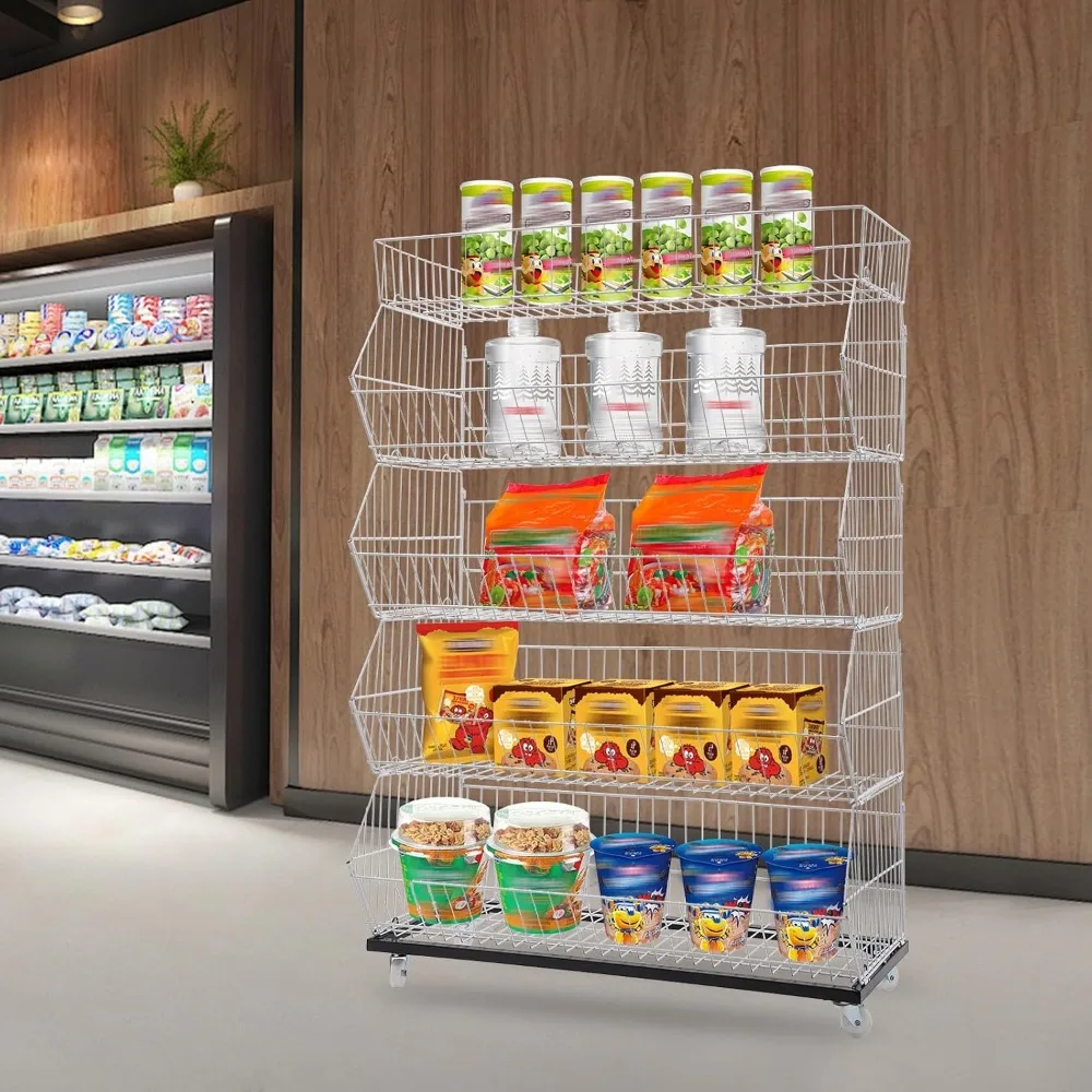 Retail Display Rack 5-Tier Market Merchandise Display Shelf Fruit Storage Shelf Vegetable Snack Basket Retail Store Supplies wit