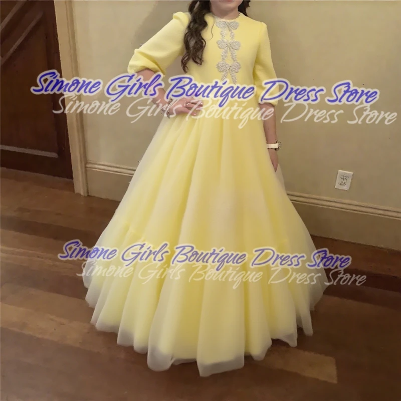 나비 다이아몬드 주름 공주 첫 성찬식 원피스 바닥 길이, 우아한 바닥 길이, 클래식 플라워 걸 가운, 맞춤형