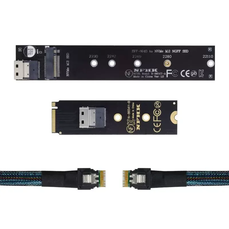 NVMe PCIe Slim SFF-8654 SAS 4i Extension Data Cable 12Gbps Hard Disk M-Key Male to Female Adapter Cord