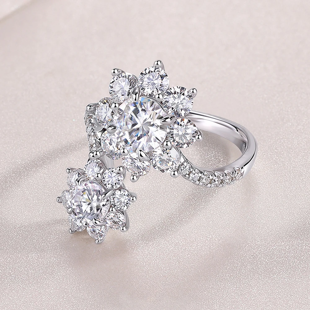 Double Sunflower Full Moissanite Engagement Rings For Women GRA Certified 925 Sterling Silver Adjustable Wedding Bands Jewelry