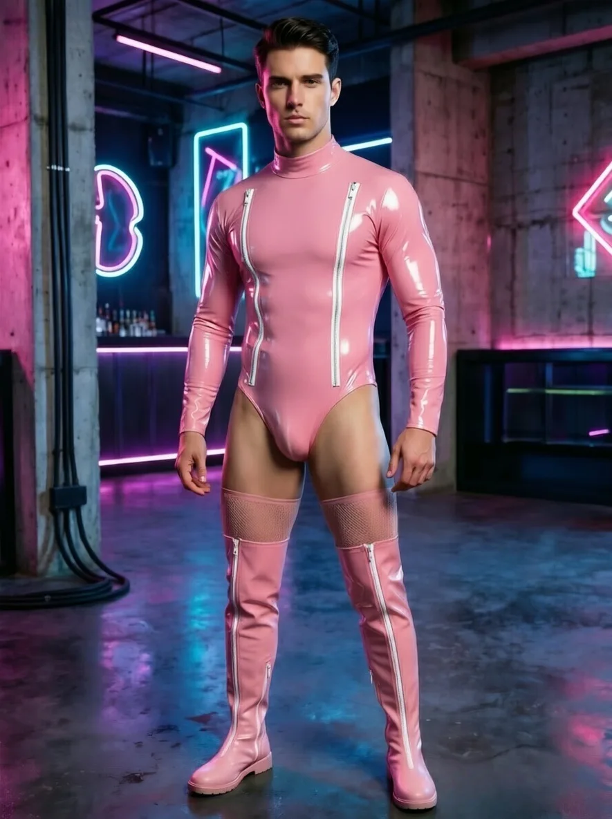 Bild 3: Herren Glänzender PU-Leder Einteiler Sexy Bühnen-Performance-Outfit Stylisch