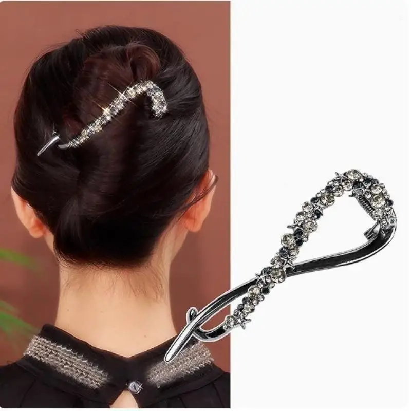 Fashion Metal Rhinestone Banana Clip Hairpins Frog Buckle Ponytail Hair Clips Irregular Hair Clip Headdress Hair Accessories