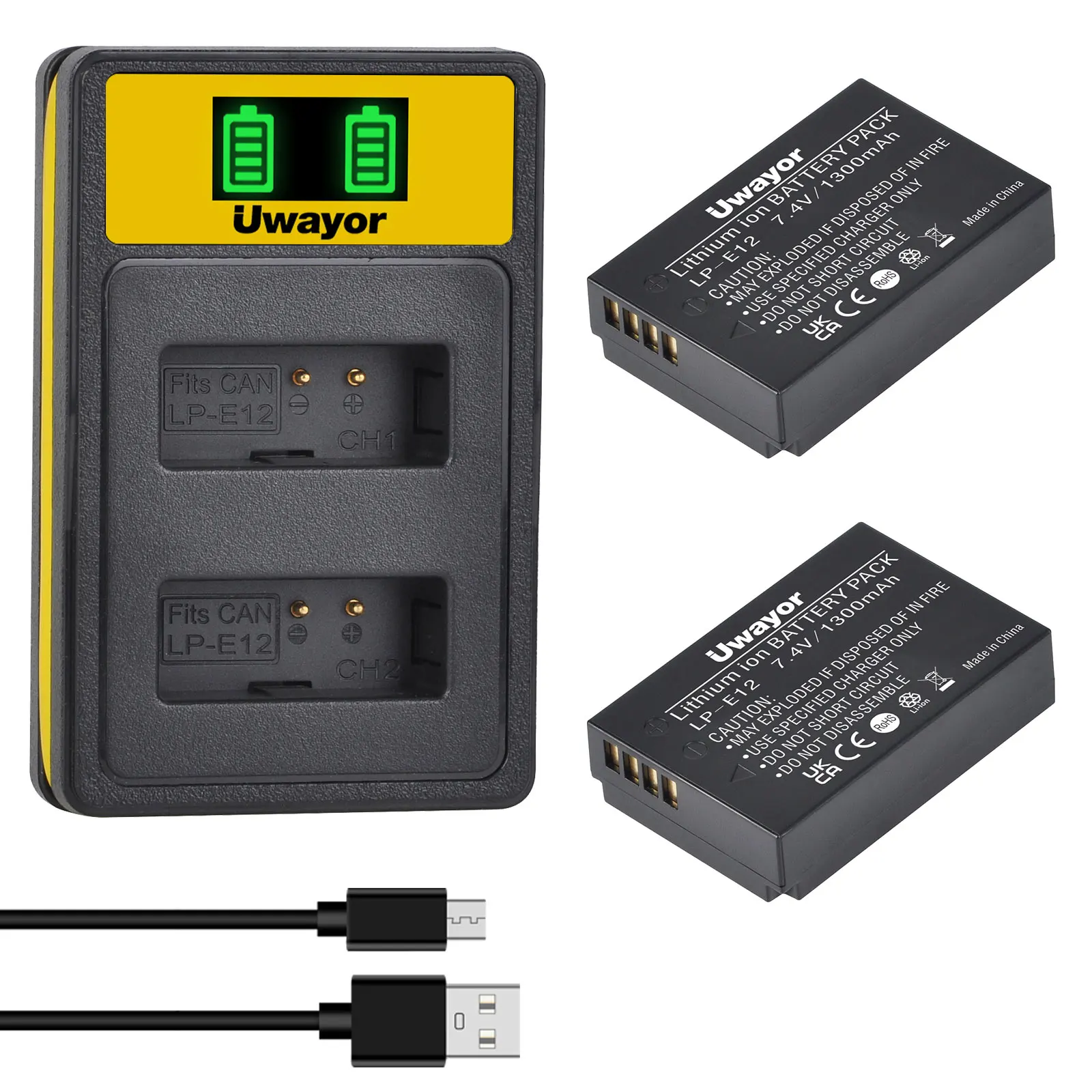 

UWayor LP-E12 Battery and Dual Battery Charger for Canon EOS M200, M100, M50, M50 Mark ii, M10, M2, M, Rebel SL1, 100D, SX70 HS