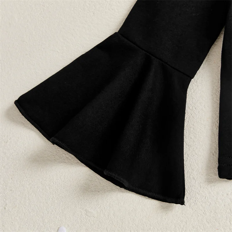 Cathery conjunto de roupas infantis para meninas, cor sólida, pulôveres de manga comprida, tops e estampa floral, fundo de sino, 2 peças, roupas 2025