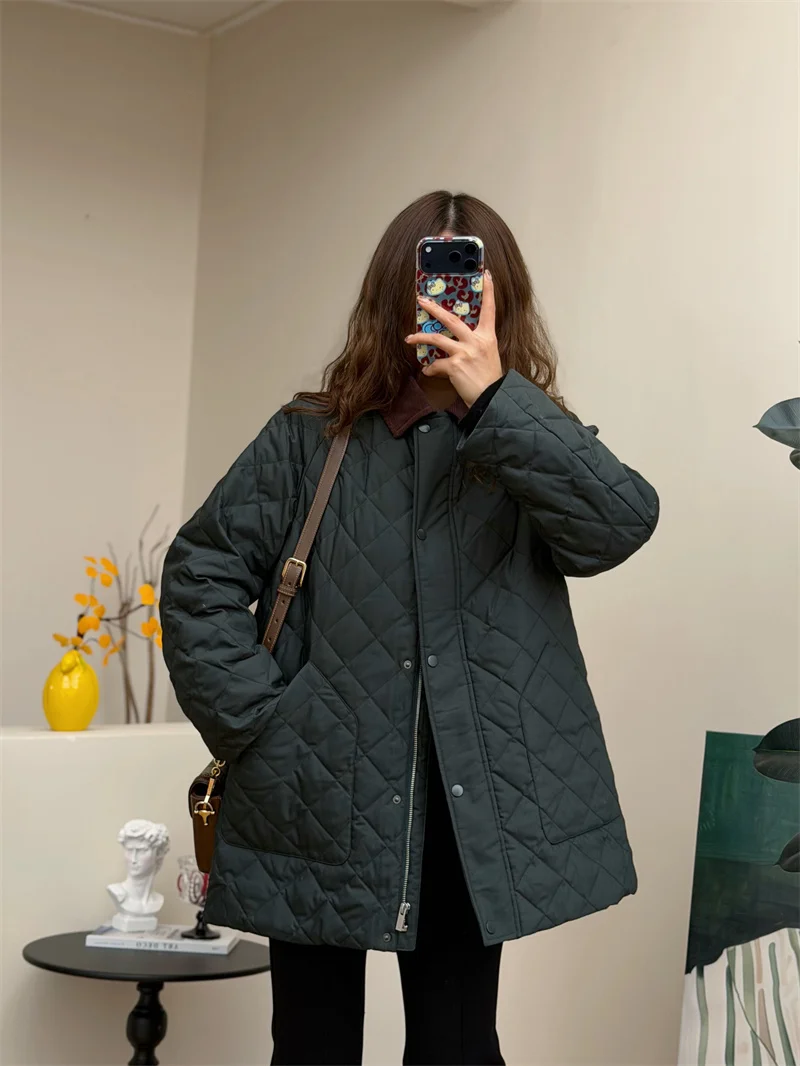 

Women's Loose Goose down Woolen Jaet Autumn Winter Faion Workwear Sle Flat Weave Fabric Duling id Pattern Coat