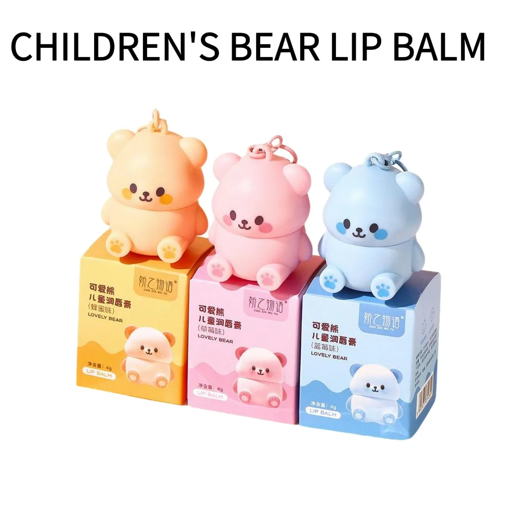 Niedlicher Kinder-Frucht-Bären-Lippenbalsam Erdbeere/Honig/Blaubeere Feuchtigkeitsspendender Jelly-Lippenbalsam Sanft Sicher mit Anhänger Dekorativ Tragbar