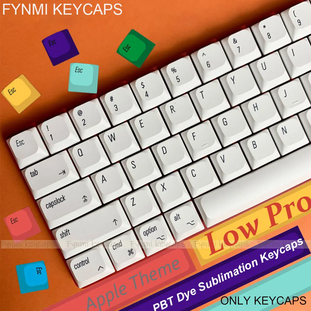 

Низкопрофильный колпачок Fynmi с тематикой Apple PBT, сублимационный колпачок для клавиш, 127 клавиш для механической клавиатуры 61/68/75/84/87/98/104/108