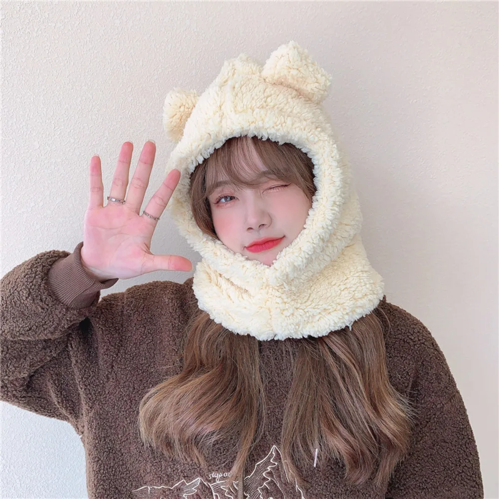 Cute Bear Ear Hat Kawaii Women Winter Beanies Caps Warm Casual Plush Hat Casual Female Keep Warm Anime Gift