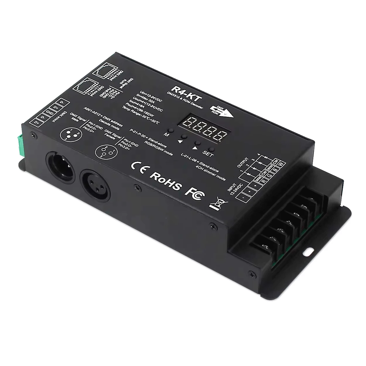 デジタルディスプレイ付きrdmledデコーダーdmx512dc12-24vpwm調光器dmxステージエフェクトdjコントローラーxlr3rj454ch