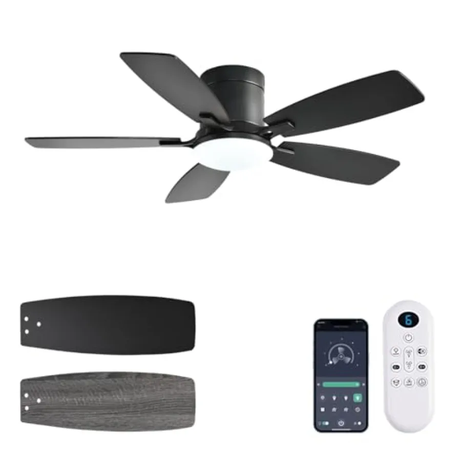 Ceiling Fans with Lights 42 inch Low Profile Ceiling Fan with Light and Remote Control Flush Mount Reversible Motor Dimmable No