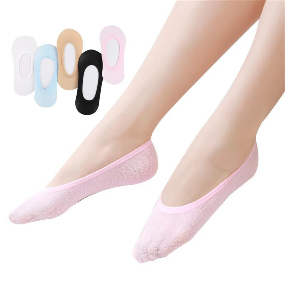 5Pairs Women's Invisible Boat Cotton Socks Set Summer Low Cut No Show Non-slip Slipper Ankle Sox Cute Thin Candy Socks image 5