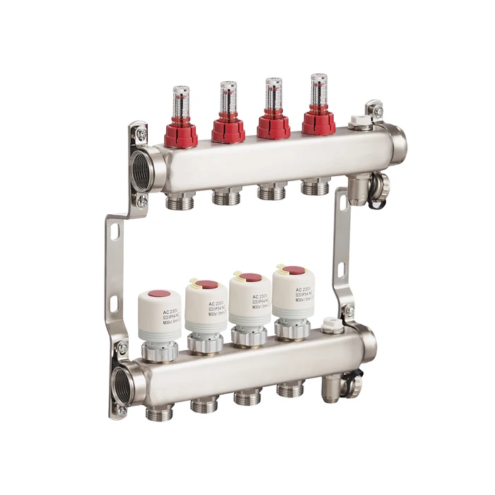 HVAC Floor Heating Stainless Steel Manifold Modern Manifold Steel Water Distributor Collector With Flow Meter  BJ35005