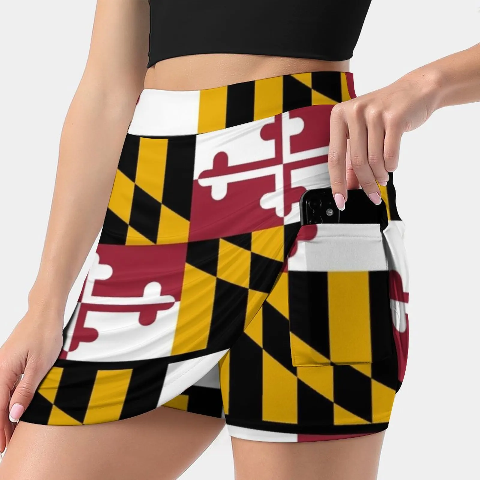 

Maryland , America , Flag Of Maryland , Maryland Flag , Women's skirt With Hide Pocket Tennis Skirt Golf Skirts Badminton