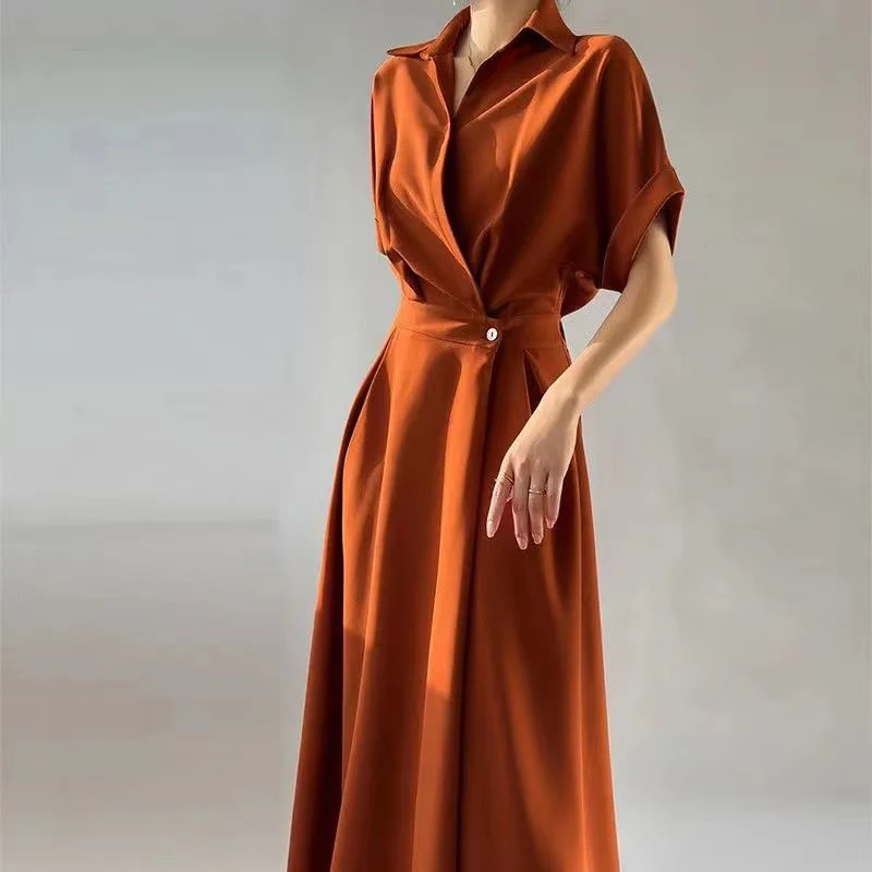 

Summer Korean Elegant Fashion Solid Dress Women Short Sleeve Aesthetic Casual Vintage Vestidos De Fiesta Sweet Chic Robe Femme