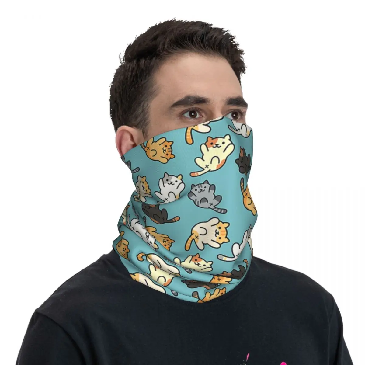 Neko Portals Neko Atsume Cats Bandana Neck Gaiter Printed Wrap Scarf Warm FaceMask Riding For Men Women Adult Washable