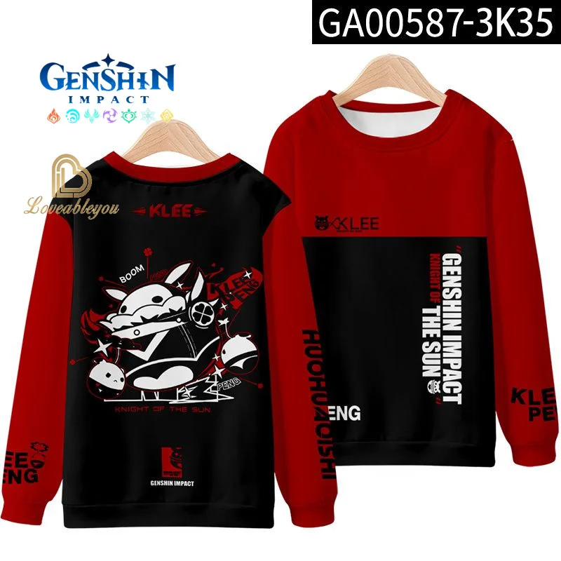 Genshin Impact 3D Printed Men\'s Clothing Long Sleeve Tops Children Fashion Cartoon Sweatshirts for Men Streetwear Kids Coat