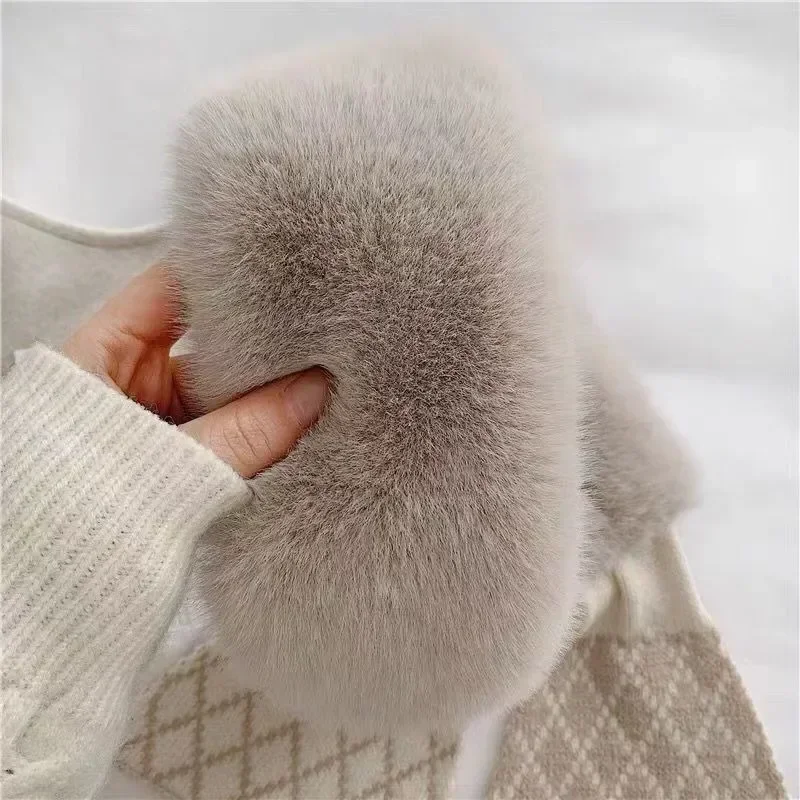 Autumn and Winter Women's Warm Rabbit Hair Pearl Scarf Neck Han Cute Shawl Fashion Knitted Plush High End