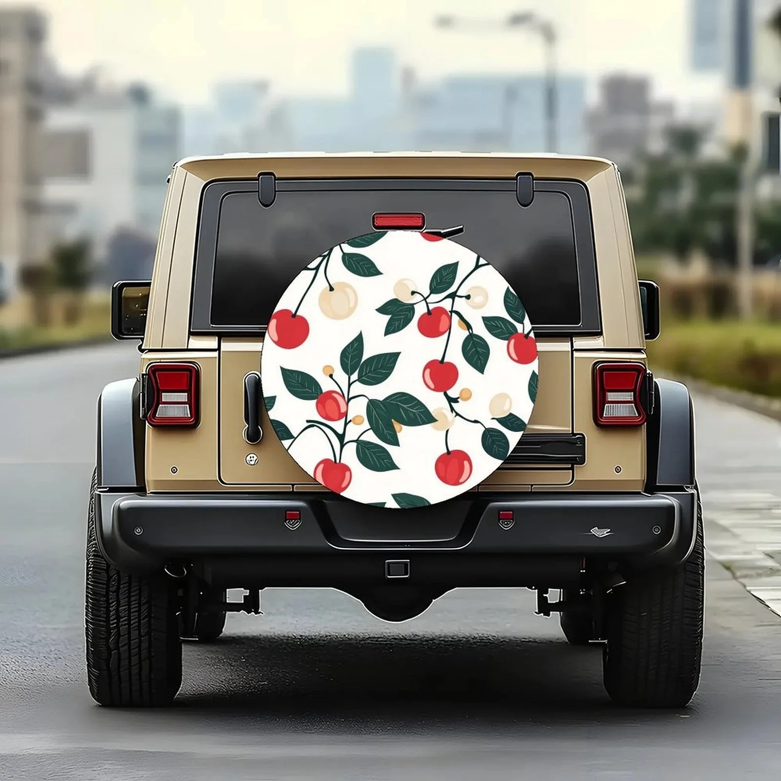 Single Cherry Branch Design Tire Cover, Stylish Universal Wheel Protector, Fits Most Vehicle Wheels