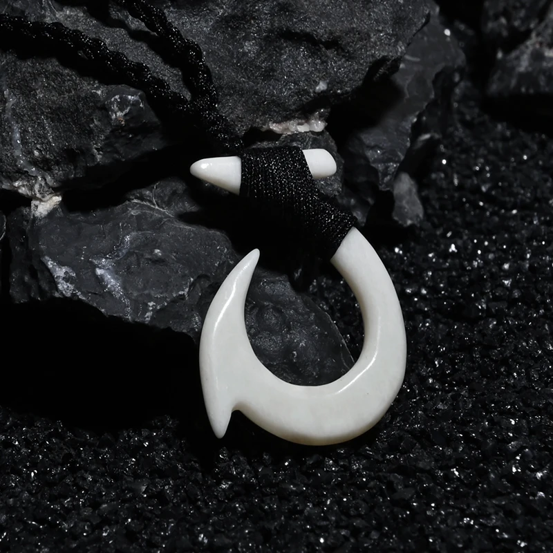 1PC Hawaii Surfer Schmuck handgemachte geschnitzte Yak Knochen Fisch Haken Anhänger Neuseeland Maori Tribal Halsband Damen Herren Halskette – Detail 29
