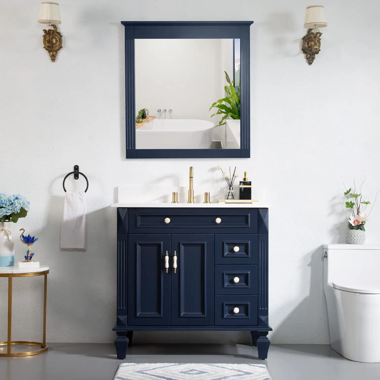 

36" Bathroom Vanity with Sink and 32" Mirror Set, Large Wood Vanity Combo with Doors and Drawers, Freestanding Bath V