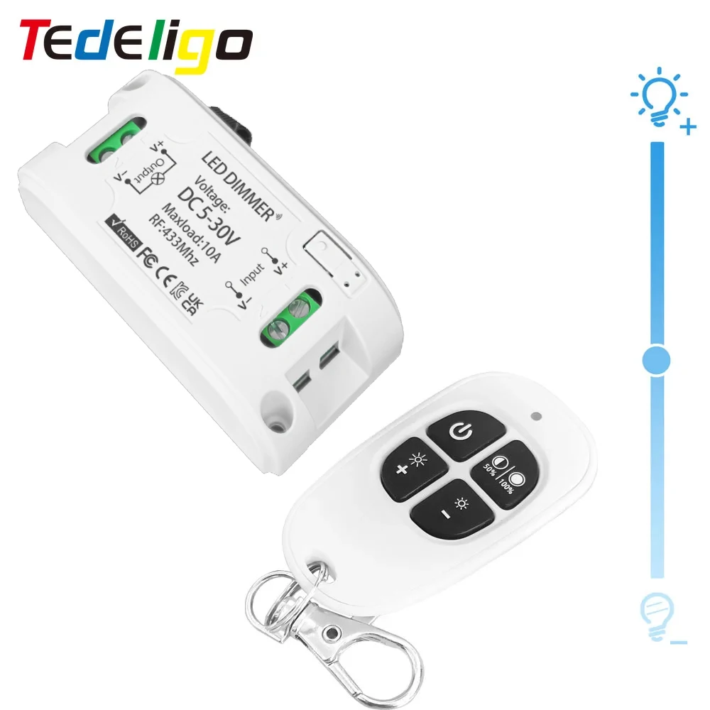 

Tedeligo DC 6V 12V 24V LED Dimmer Light Brightness Adjustable Controller Smart Dimmer Switch 433MHz Dimmable Receiver Module