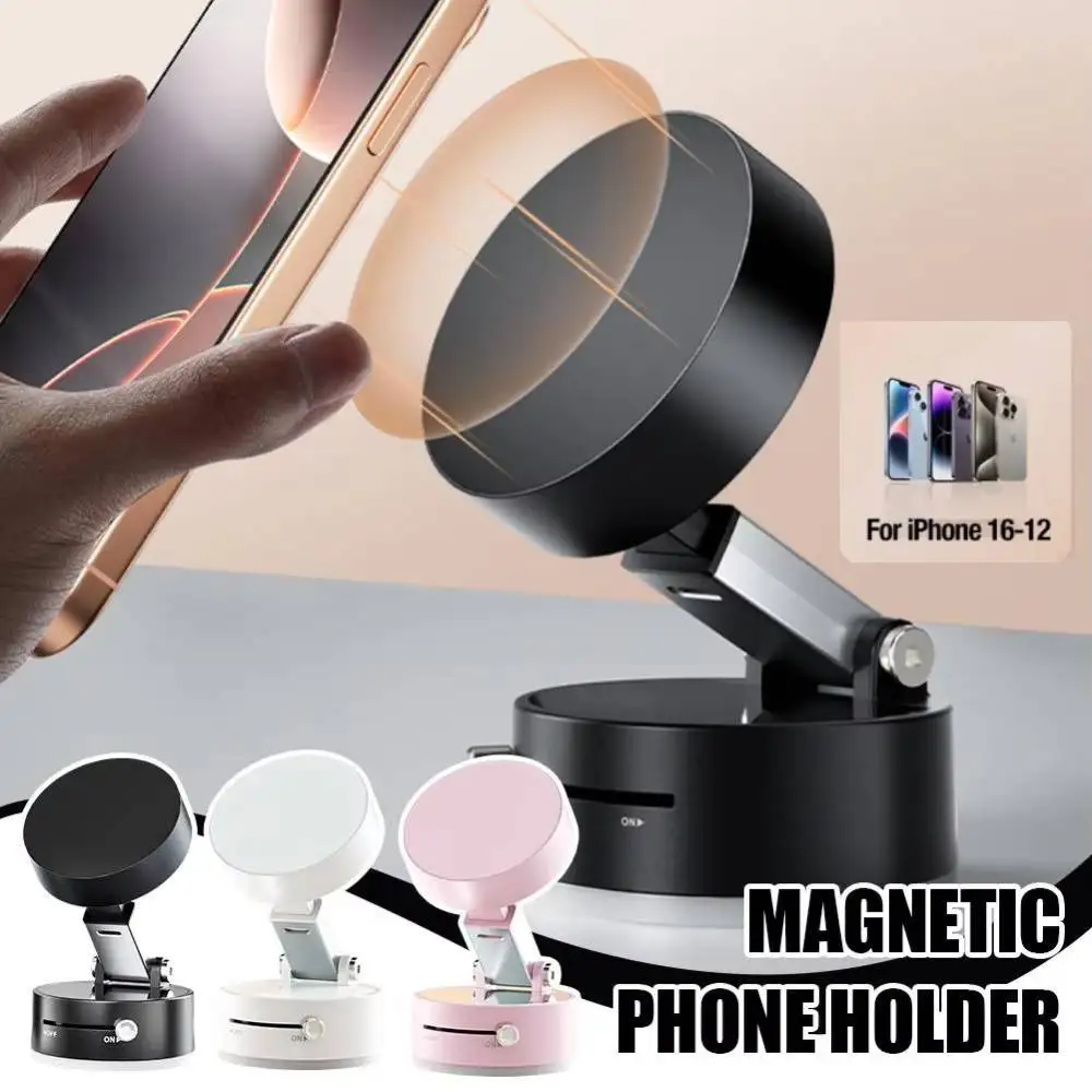 Foldable Car Phone Holder Vacuum Double-sided Magnetic Dashboard GPS Stand for Magsafe iPhone 16-12 Pro Max Samsung Xiaomi Mount