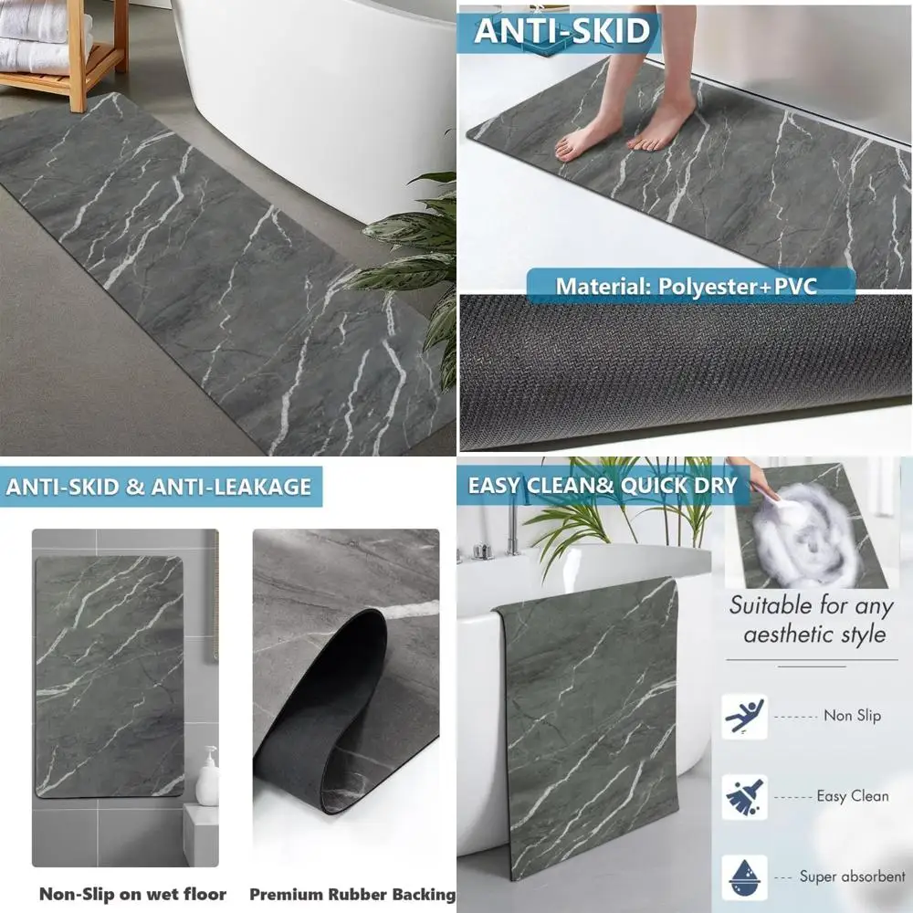 

custom-sized rubber non-slip absorbent thin bath rugs for quick drying and easy under door fit