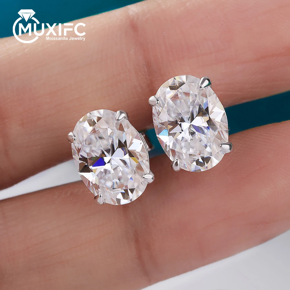 

MUXIFC 1-4CT Oval Cut Moissanite Stud Earring for Women 925 Sterling Silver Plated 18k Ear Studs GRA Certificates Party Jewelry