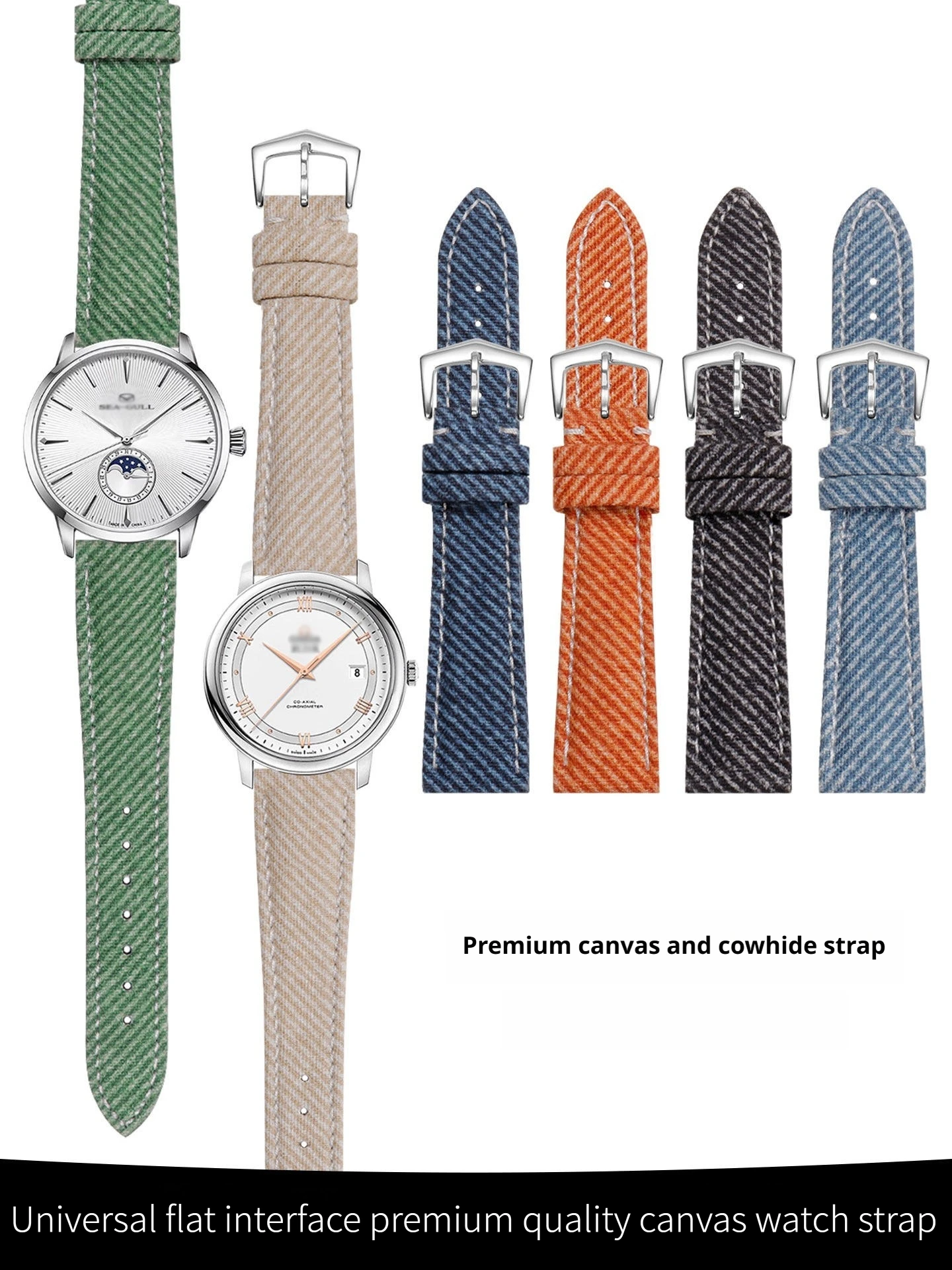 19 20 21MM Canvas stripe watch strap flat interface cowhide leather back watchband Men's Women's bracelet pin buckle comfortable