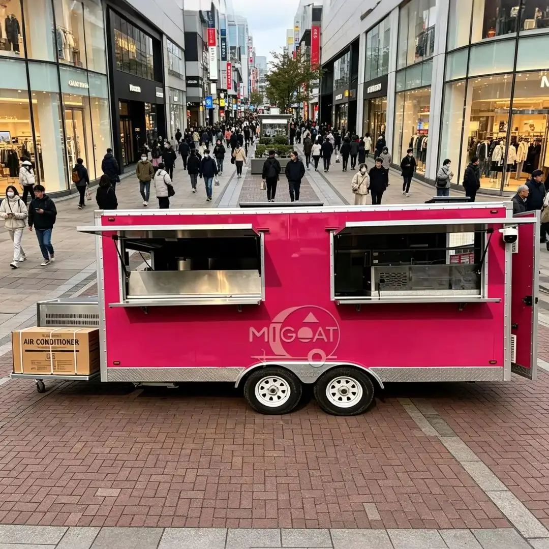 Bright Pink 2-Axle Mobile Food Trailer with Dual Service Windows Commercial Food Truck for Fast Food & Street Vending