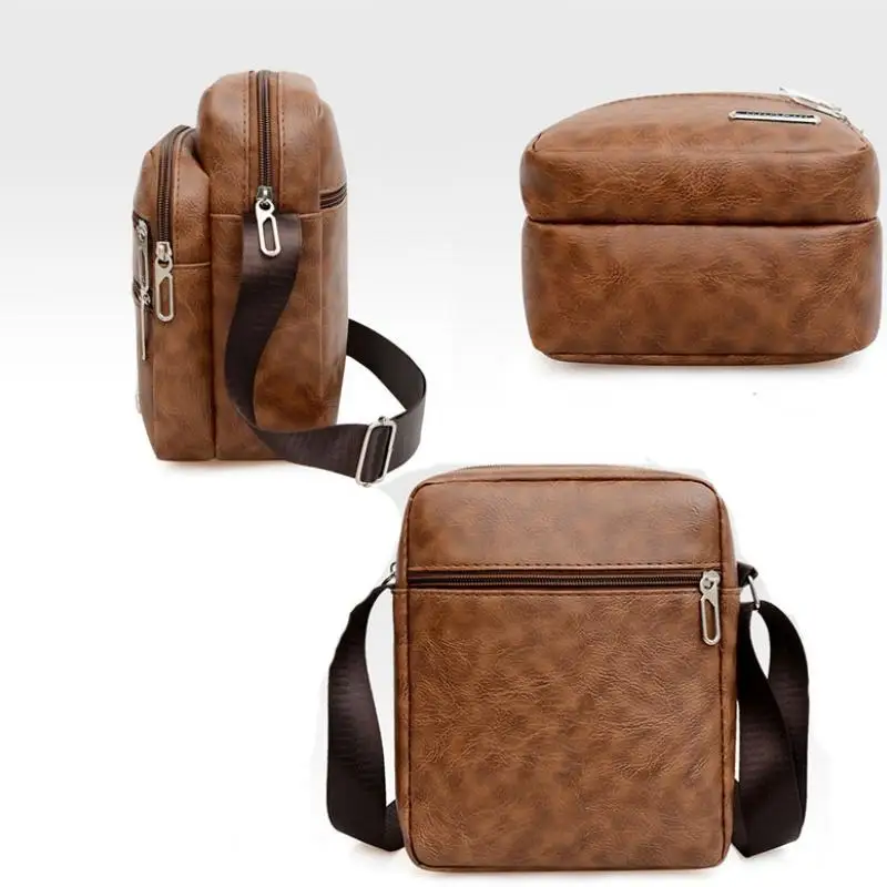 PU Leder männer Umhängetasche Retro Multi-Schicht Große-kapazität männer Umhängetasche Schulter Tasche Mann Handtasche reise Rucksack – Detail 4