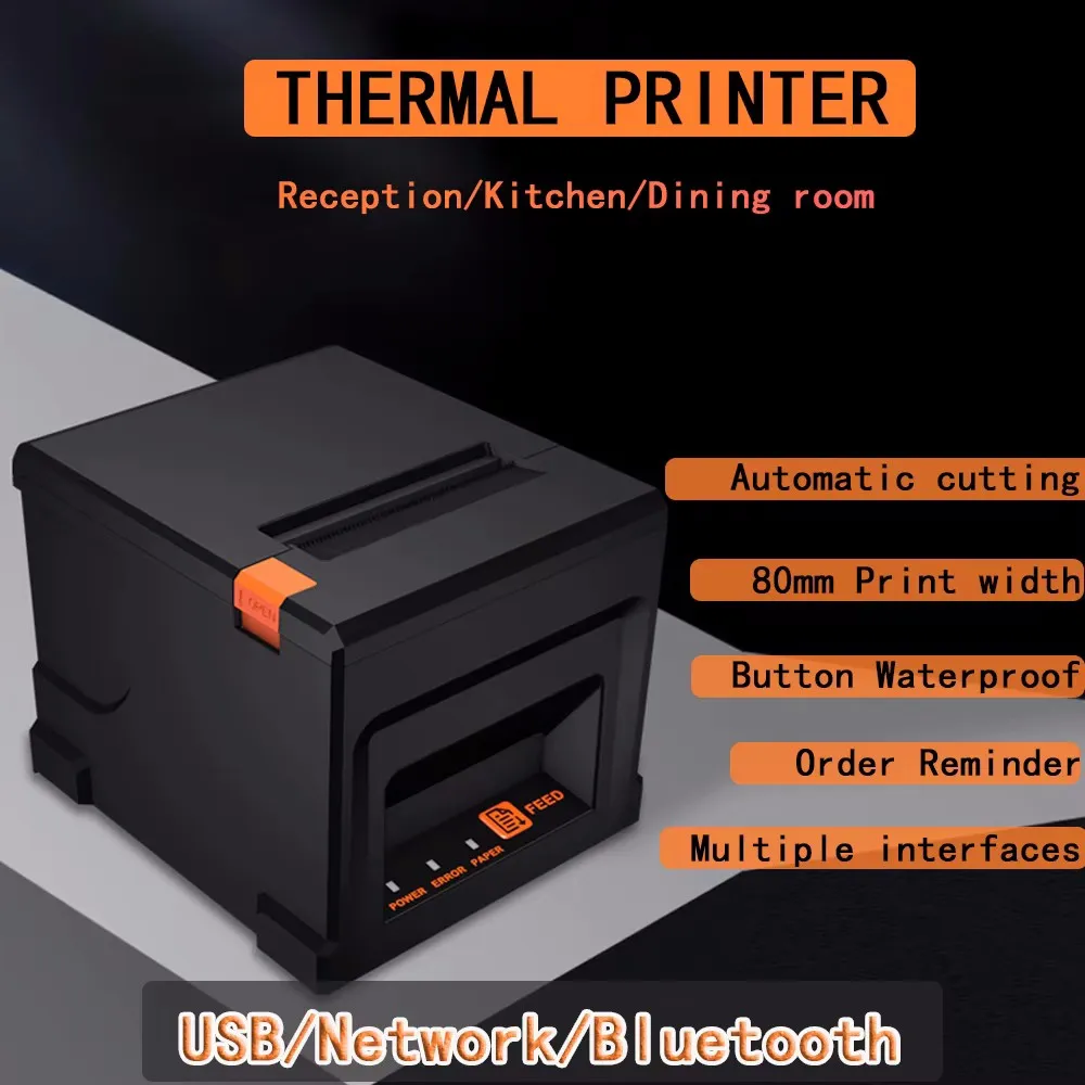 

80mm Thermal Receipt Printer Automatic Cutting Restaurant Kitchen POS Printer USB Network Bluetooth Printer