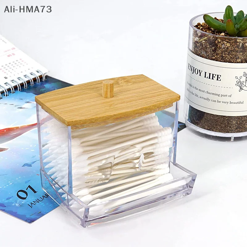 

Acrylic Bamboo Lid Cotton Swabs Storage Holder Box Portable Transparent Makeup Cotton Pad Cosmetic Container Jewelry Organizer