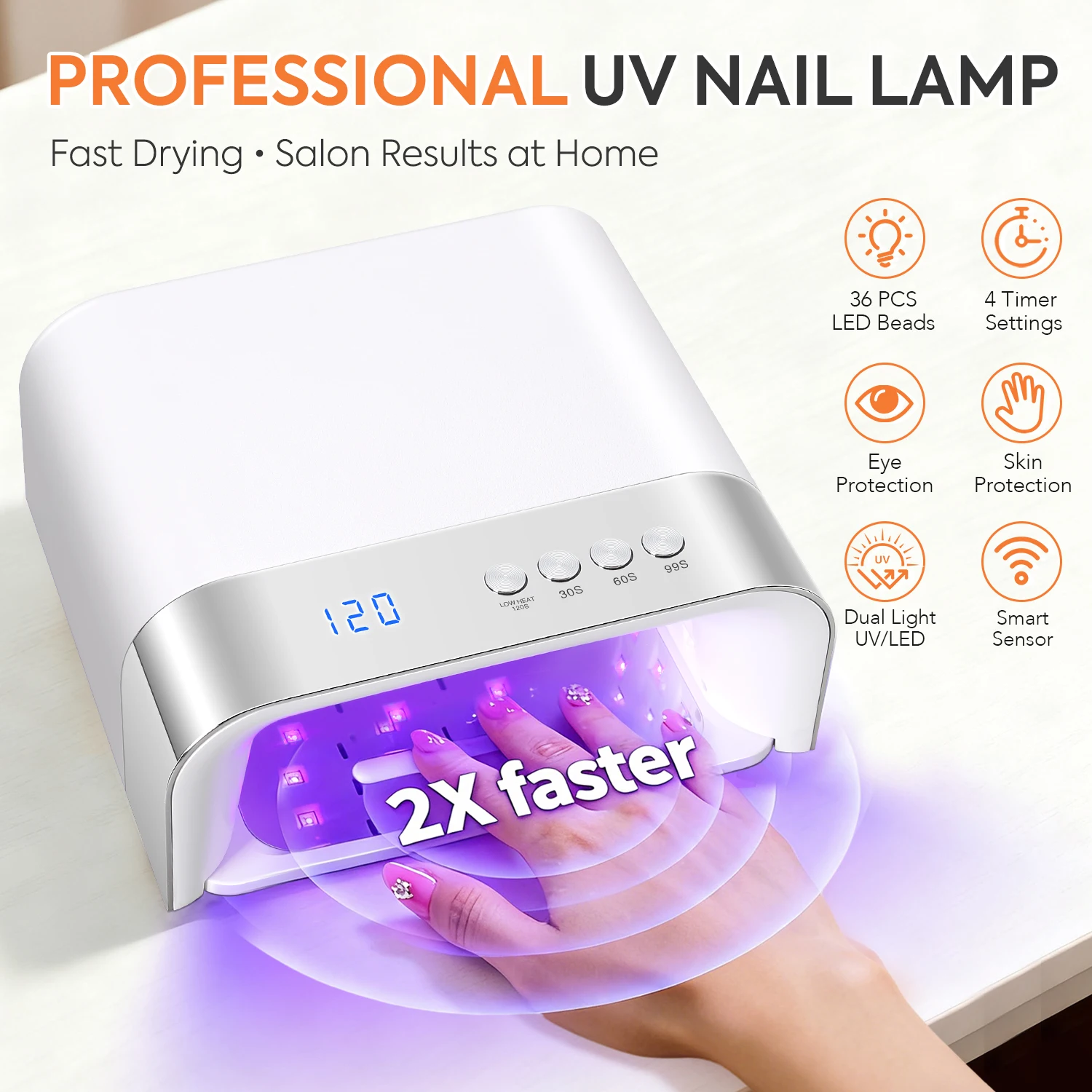 Professional UV LED Nail Lamp with 4 Timing Settings, 36 LED Beads, Mirror-Reflective Base & Smart Infrared Sensor - Fast Drying