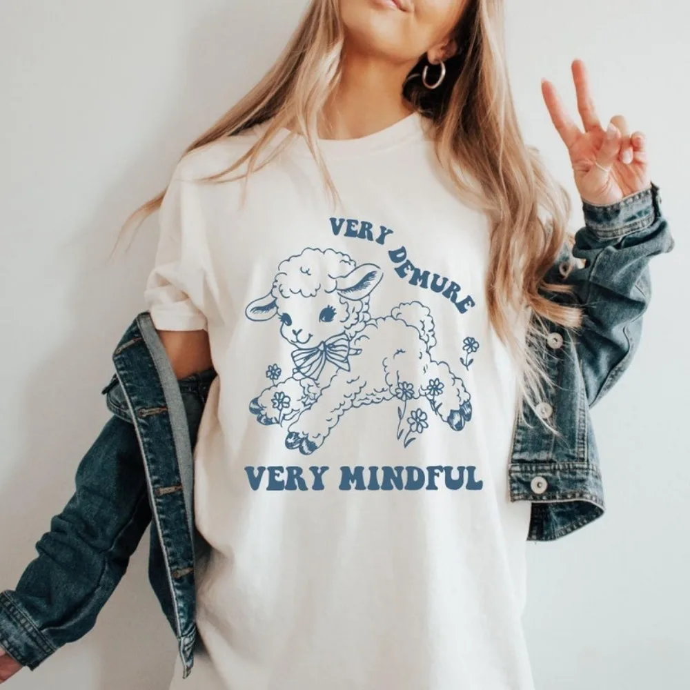 Very Demure Very Mindful Very Cutesy Tshirt Gift for Girlfriend Cute Lamb Shirt Funny Sheep Tees Social Media Trend Work Tees