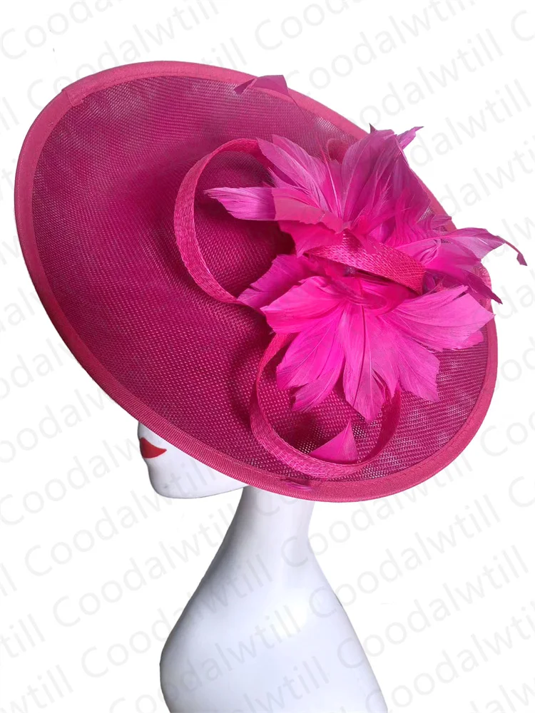 Hot pink Fascinator For Women Elegant Party Derby Chapeau Cap Feather Flower Fascinators Hat Headband Bride Marriage Headpiece