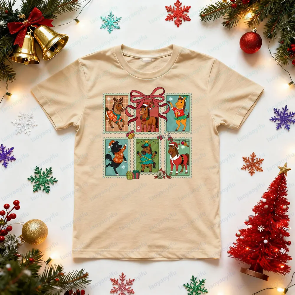 Horse Lover Christmas Shirt Merry Horsemas TShirt Horse Farmer Xmas T-Shirt Animal Christmas Tee Men Women Fashion Casual Tops