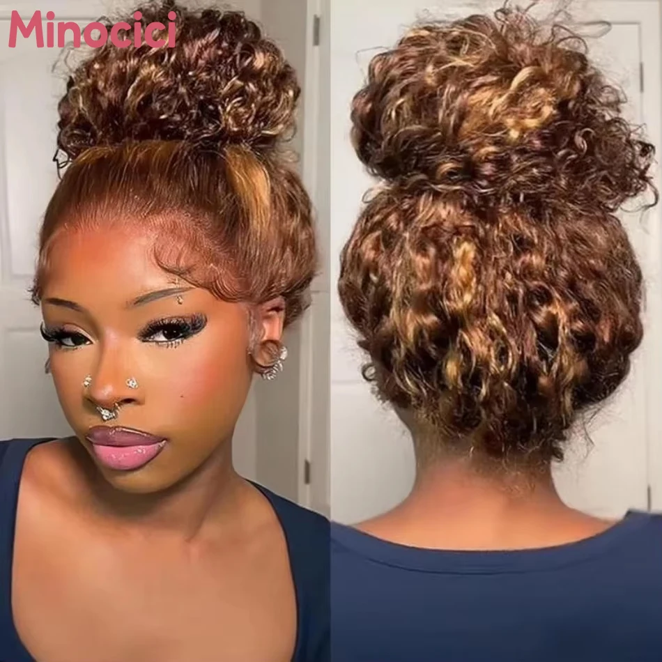 Perruque Full Lace 360 en Cheveux Humains, Pré-Pluckée, HD, Ondulations Profondes, Ondulées, avec Cordon Invisible, Densité 250, Perruque Frontale en Dentelle 427
