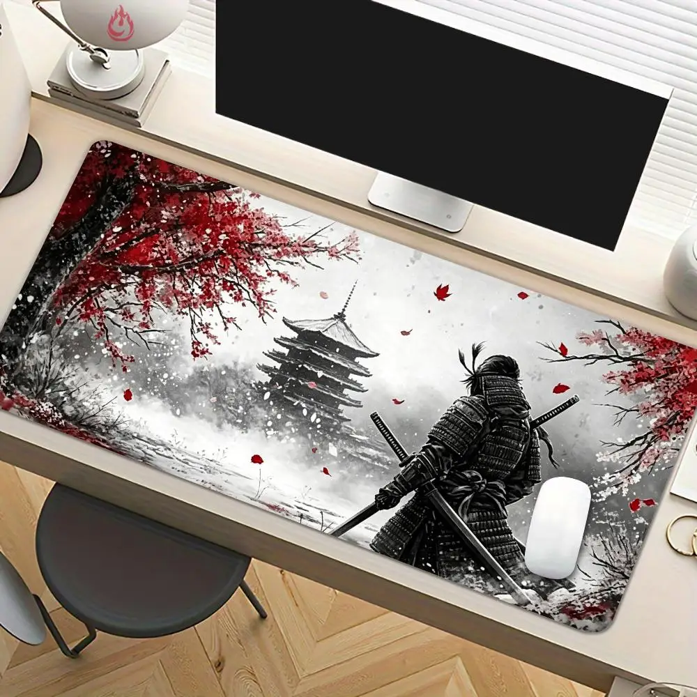 Samurai and Ancient Tower Mouse Pad Desk Mat Large Computer Office Carpet XXL Mousepad Gamer Gaming PC Accessories Keyboard Rug
