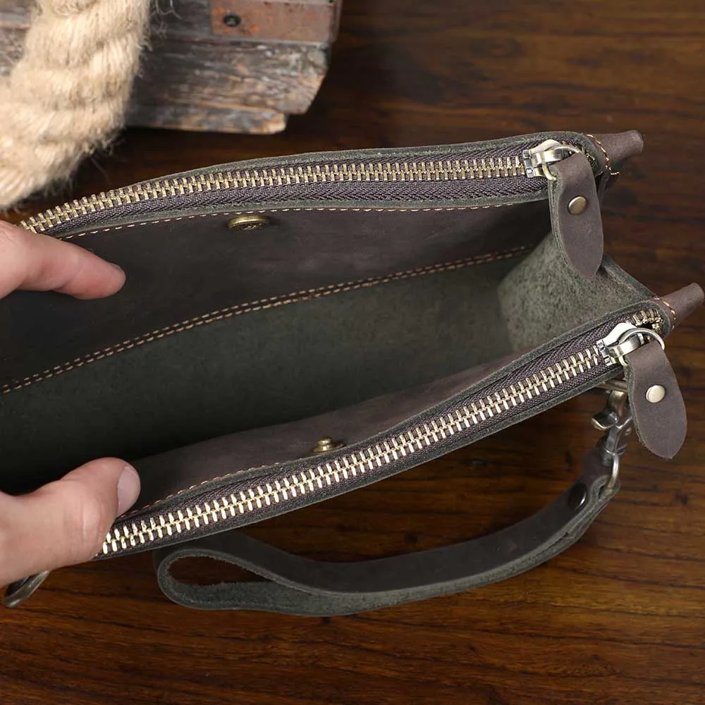 Echte Leder-Umhängetasche für Herren, Clutch-Tasche, Vintage Crazy Horse Crossbody-Taschen für Männer, Mini-Multifunktions-Geldbörse – Detail 10