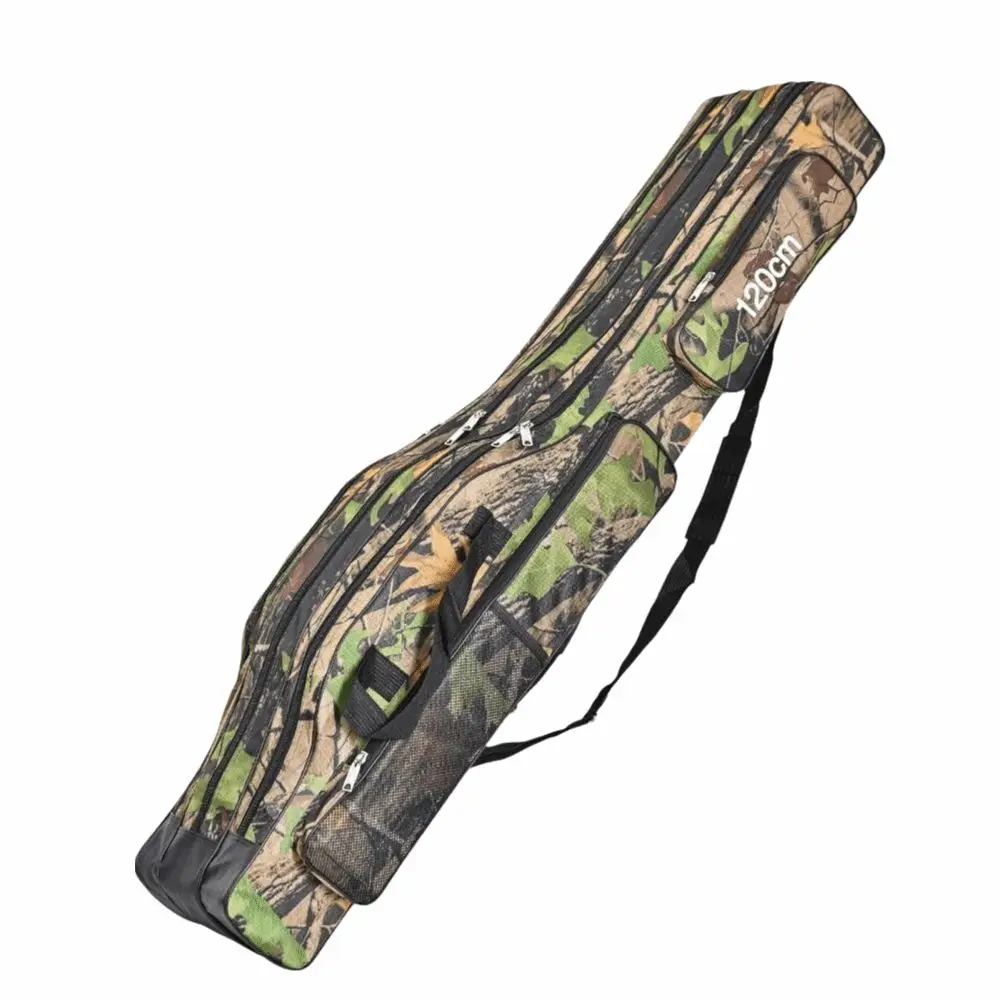Portable 3 Layers Fishing Rod Bag Folding Design Oxford Fabric Fishing Reel Bag Waterproof Fishing Carry Case Fishing Trip