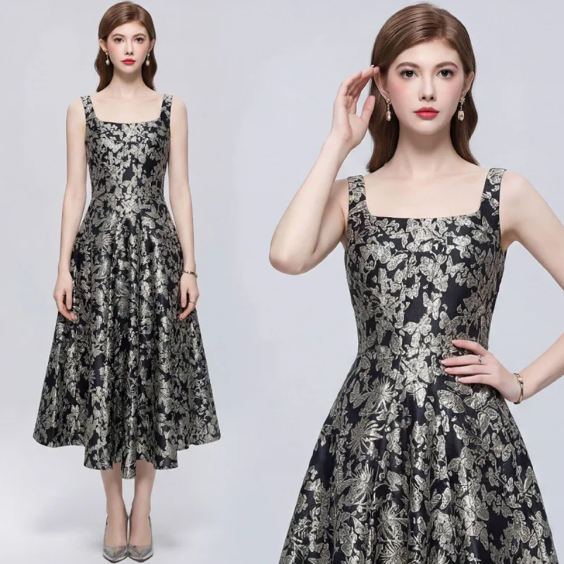 Black Gold Butterfly Heavy Jacquard Waist Cincher Strapless Puffy Dress Birthday Evening Gown Dresses