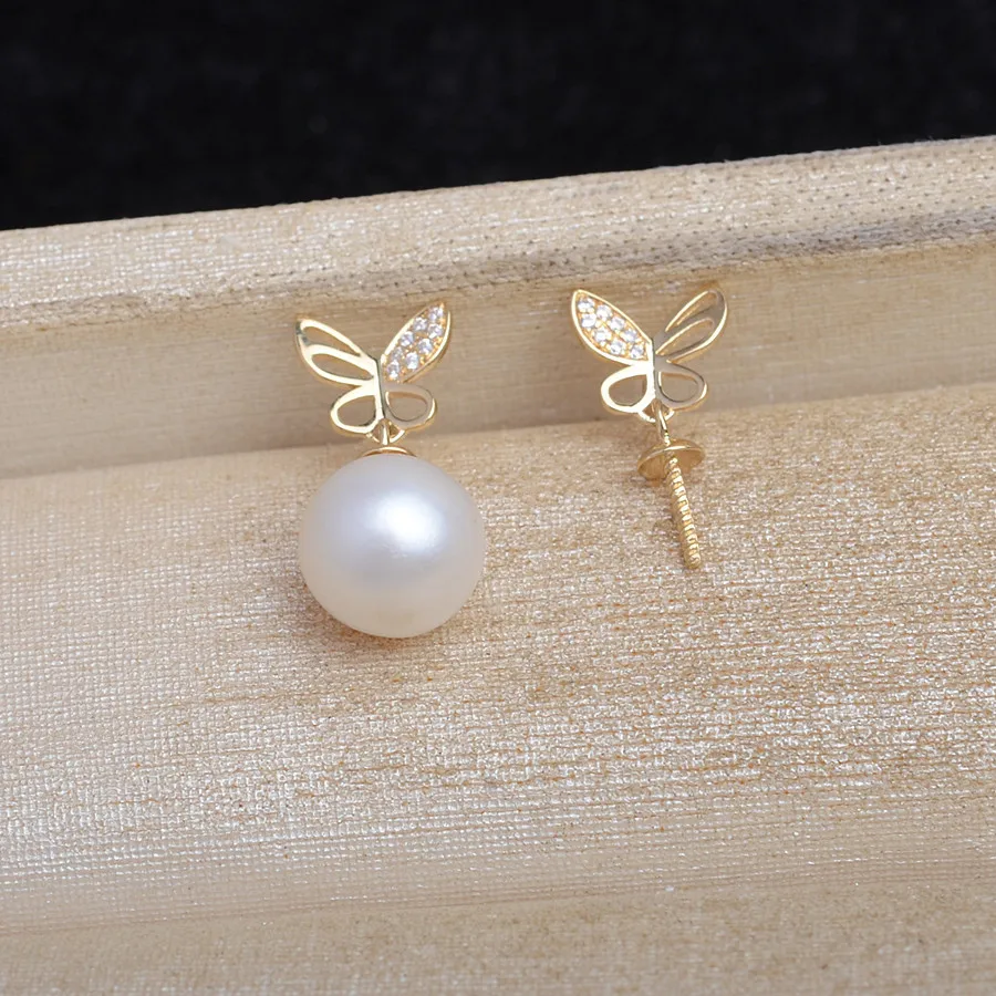 

Butterfly 18K Yellow Gold AU750 Earrings Mountings Findings Mounts Base Jewelry Settings Accessories Part for 7-10mm Pearls