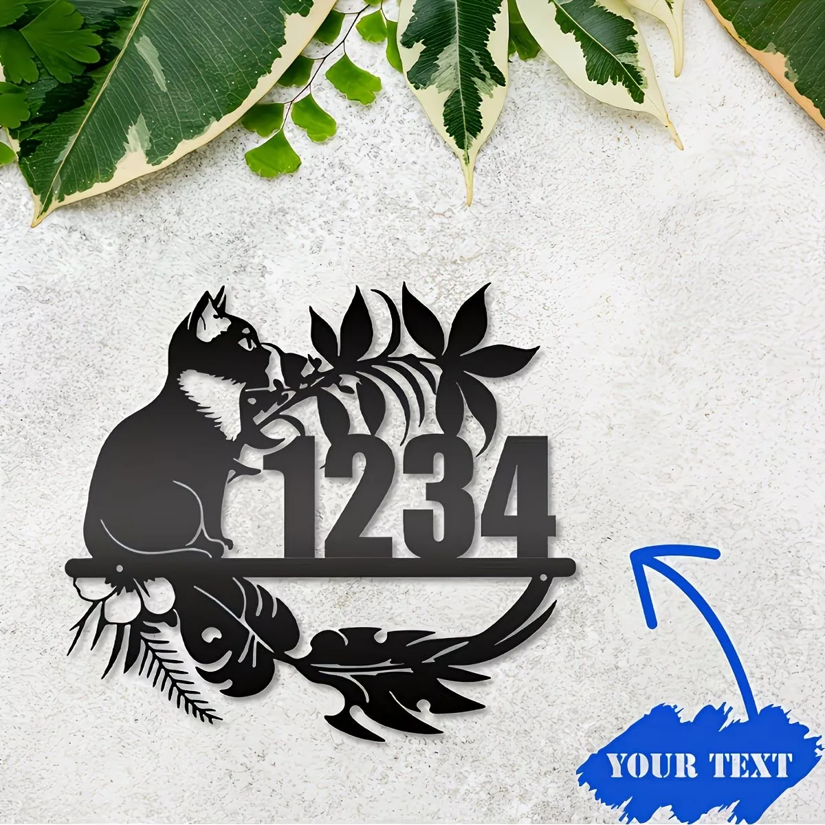 Customizable Lazy Cat Theme Wrought metal Address Plaque - Wall-Mounted House Number Sign, Classic Style, for Front Door Decor