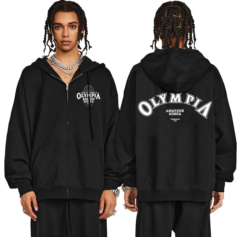 Olympia Amateur Korea Pump Cover Zipper Hoodie Men Women Oversized Fitness Gym Zip Up Jacket Men's Fleece Casual Zip Up Hoodies